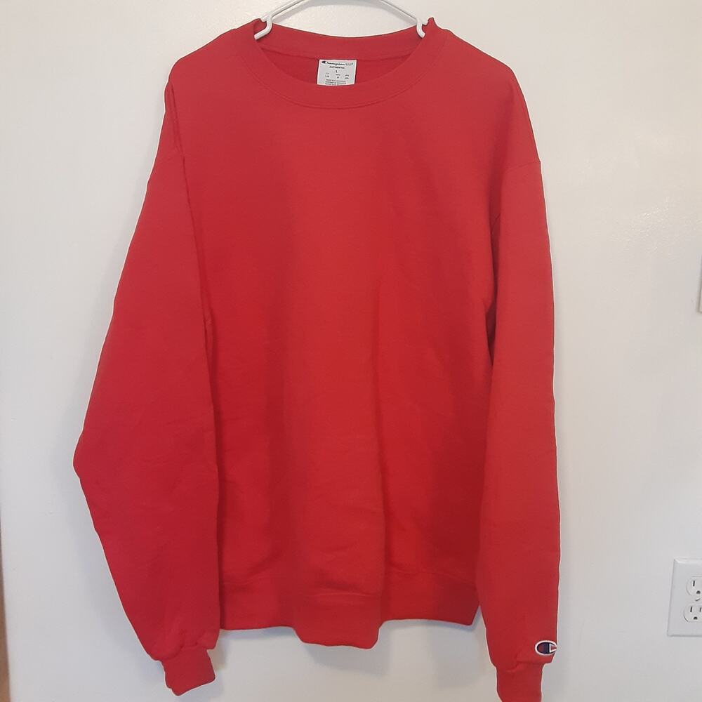 Champion Eco Authentic Men's L Red Blank Crew Neck Sweatshirt Pullover EUC